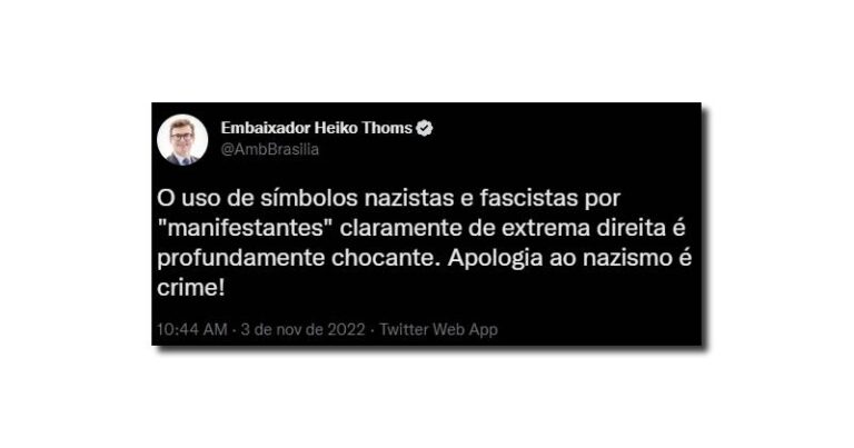 Twitter do Embaixador Heiko Thoms da Alemanha