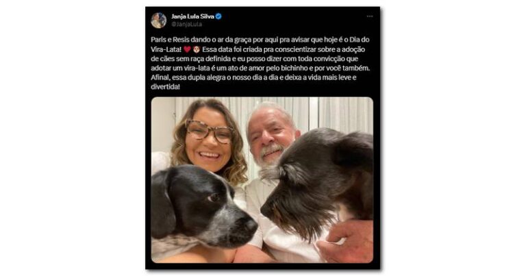 Janja e Lula postam sobre cachorros Vira Latas