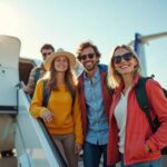 pessoas em viagem de avião feliz