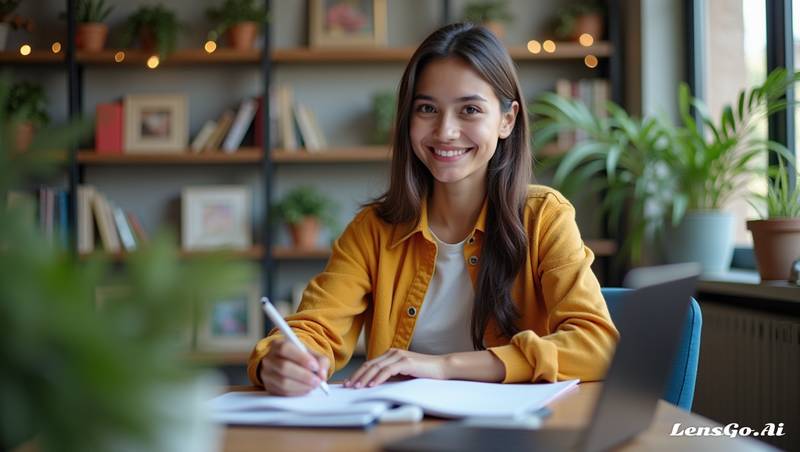 estudante estudando em casa com caderno e caneta