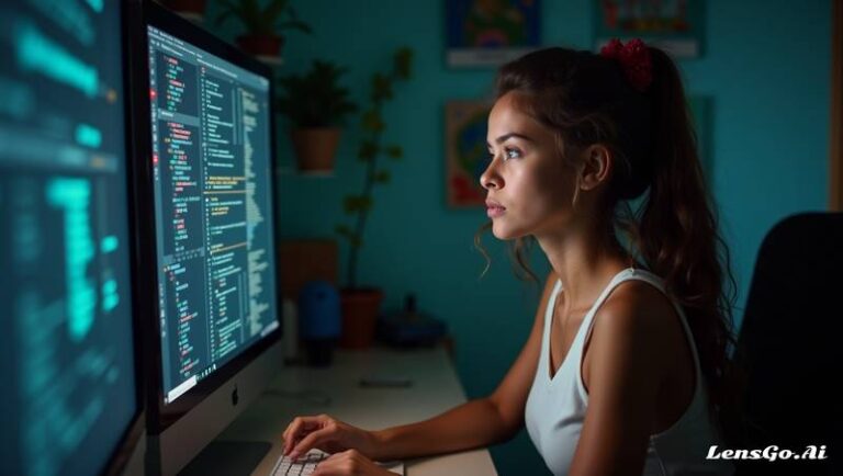 Jovem mulher programando em computador