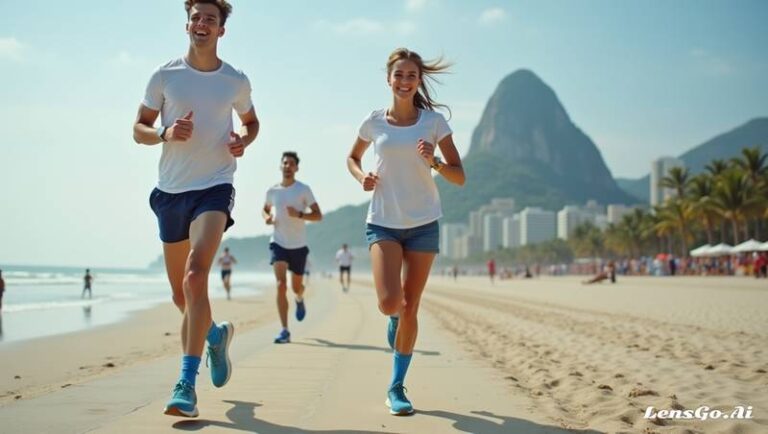 jovens adultos correndo na beira da praia