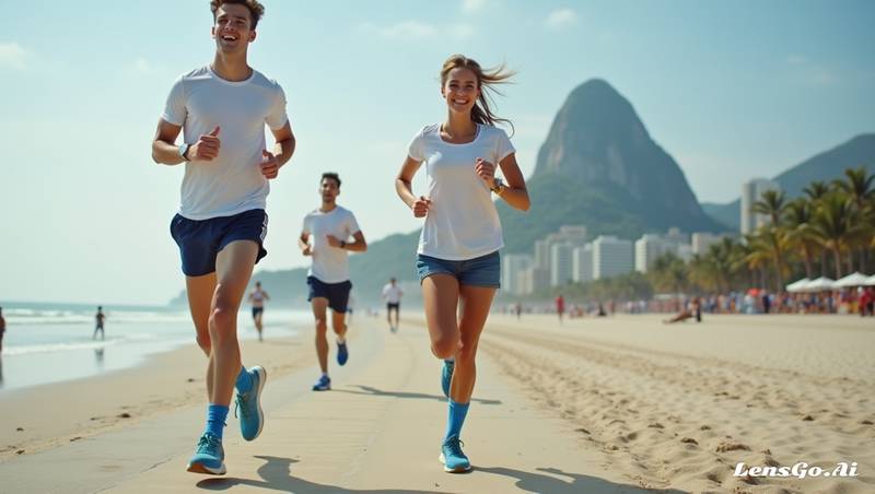 jovens adultos correndo na beira da praia