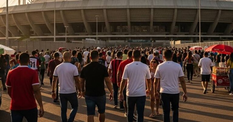 pessoas chegando em estádio genérico
