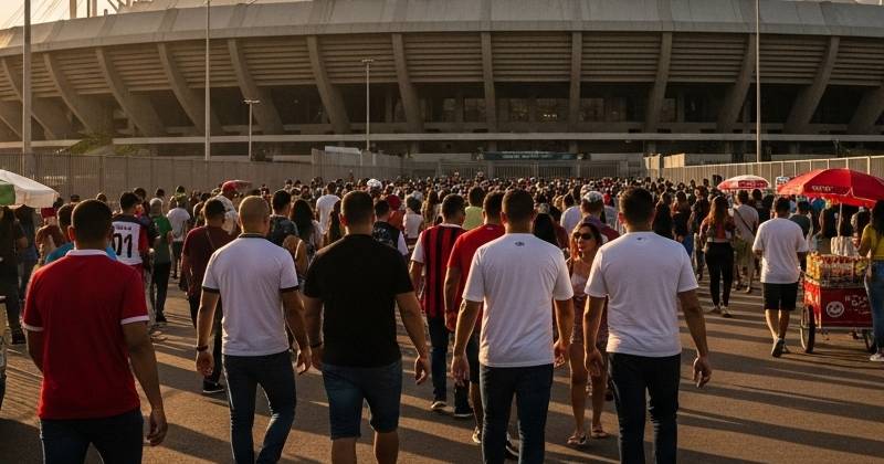 pessoas chegando em estádio genérico