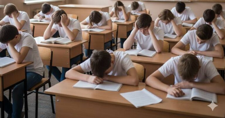 alunos estudantes desanimados