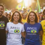pessoas vestindo camiseta Brasil é dos Brasileiros