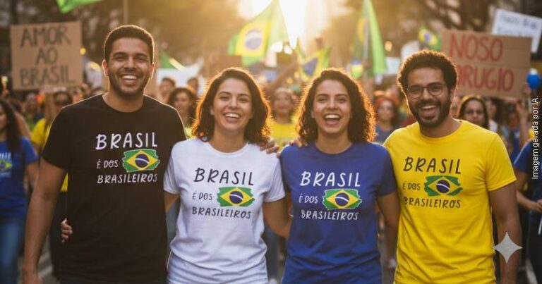 pessoas vestindo camiseta Brasil é dos Brasileiros