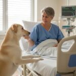 cachorro visitando sua humana no hospital