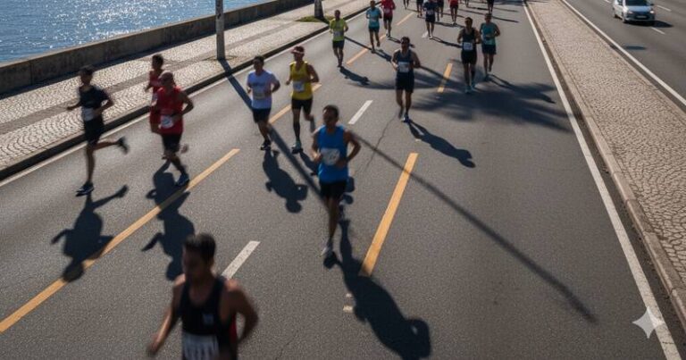 maratonistas correndo na orla corrida