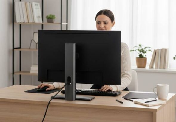 mulher usando o pc computador