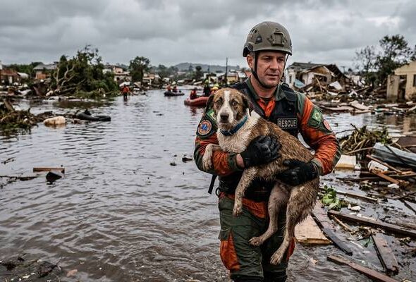 Cachorro resgatado enchente